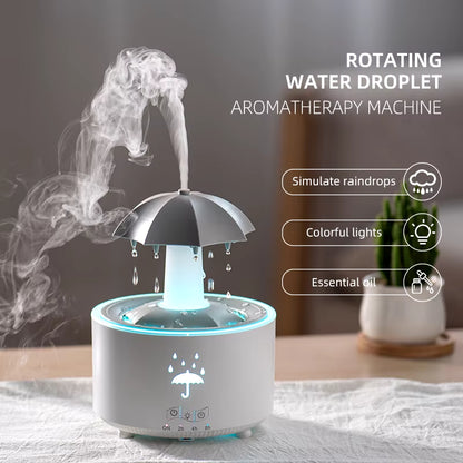 Remote Control Rotating Umbrella Waterdrop Aromatherapy Machine Ultrasonic Air Humidifier with LED Light for Home Aroma Diffuser